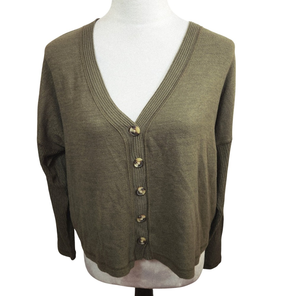 Abercrombie & Fitch Green Cropped‎ V Neck Button Cardigan Sweater Womens Size S